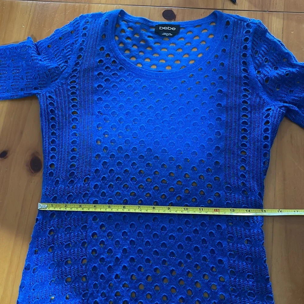 BEBE Royal Blue Crochet Knit Sweater Women’s Size Small Long Sleeve - Picture 8 of 9